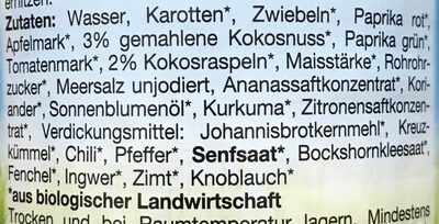 Thai Bio-Curry-Sauce ingredients label