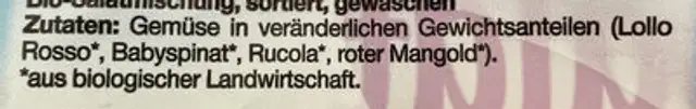 Bio Deluxe-Salat ingredients label