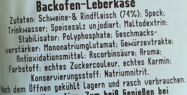Backofen Leberkäse Classic ingredients label