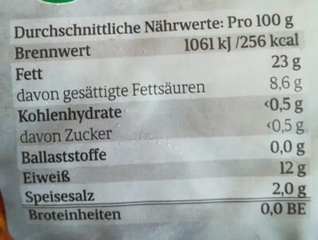Backofen Leberkäse Classic nutrition facts table