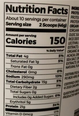 orgain organic protein nutrition facts table
