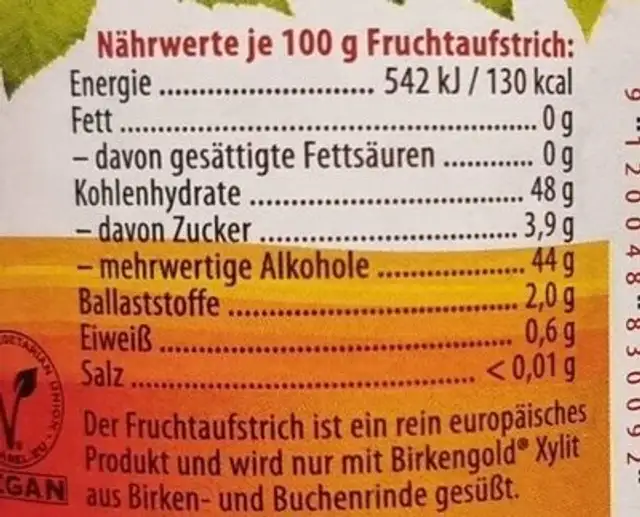 Fruchtaufstrich Erdbeere nutrition facts table