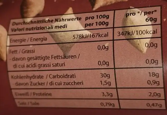Kartoffelsnack pizza nutrition facts table
