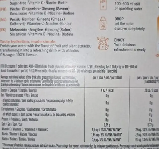 Waterdrop microdrink Youth nutrition facts table