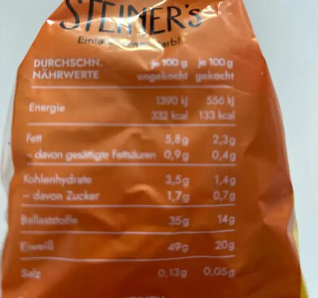 Fusilli Lower Carb High Protein nutrition facts table