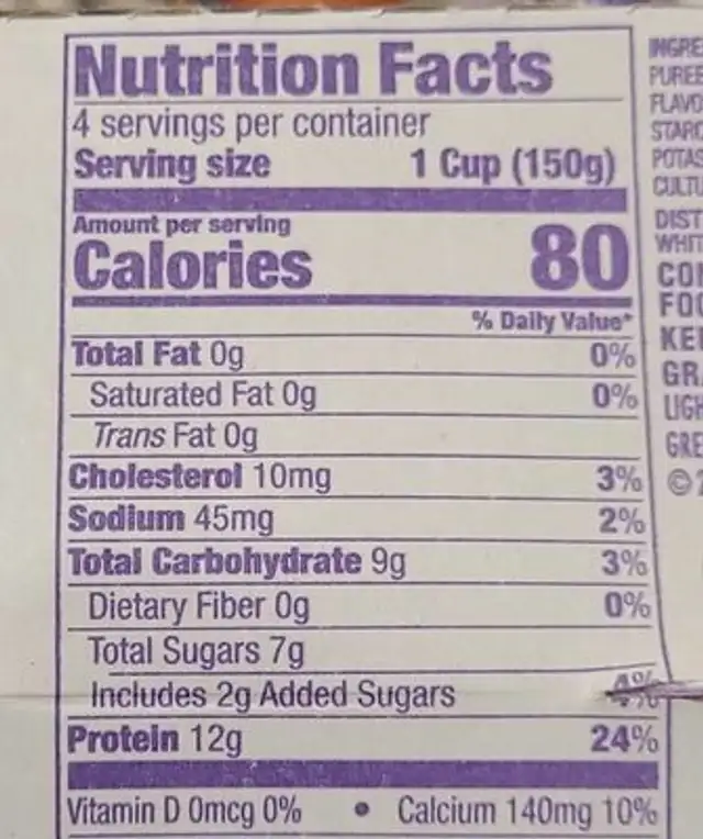Greek strawberry cheesecake nutrition facts table
