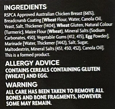 Crumbled chicken tenders ingredients label