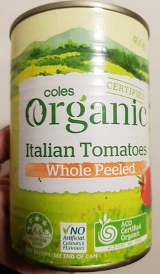 Certified Organic Italian Tomoatoes, Whole Peeled front packaging