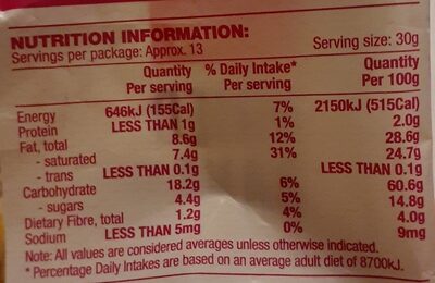 Dried banana chips nutrition facts table
