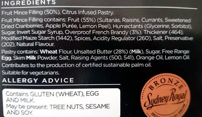 Christmas Fruit Mince Pies ingredients label