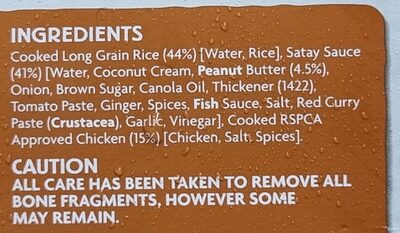 Satay chicken ingredients label
