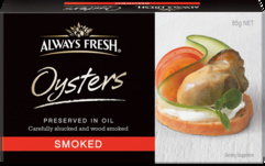 Always Fresh Oysters Preserved in Oil front packaging