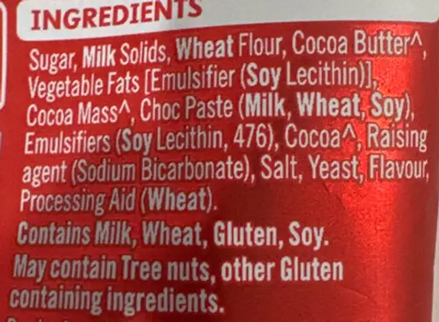 KitKat Milk Chocolate Mini Bars Share Pack 11 pack ingredients label