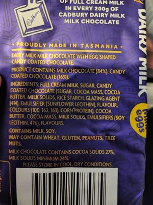 Cadbury Dairy Milk- Mini Eggs ingredients label
