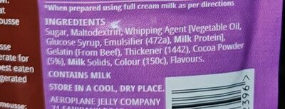 Creamy mouse mix chocolate ingredients label