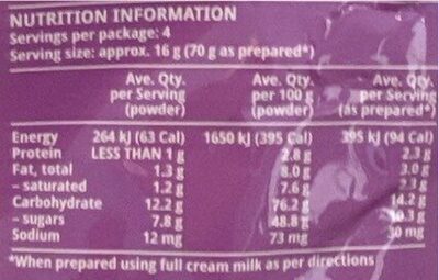 Creamy mouse mix chocolate nutrition facts table