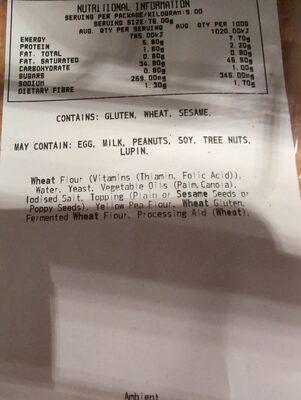 Soft White Loaf 680g ingredients label