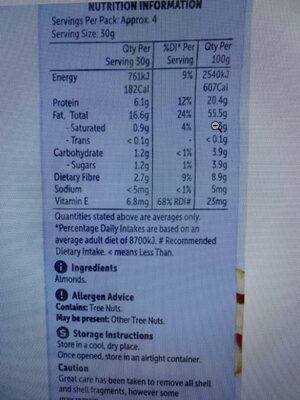 Almond Flakes nutrition facts table