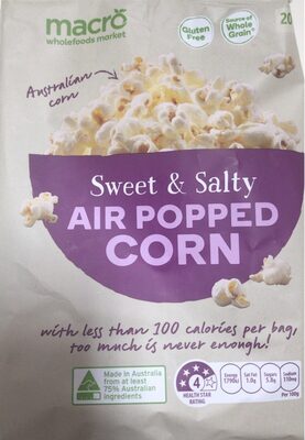 Sweet and Salty Air Popped Corn front packaging