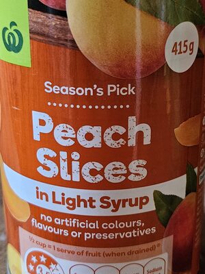 Peach Slices in light syrup front packaging