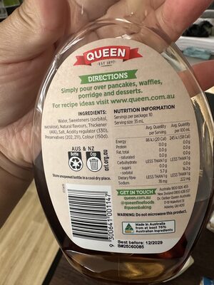 Sugar Free Maple Flavoured Syrup