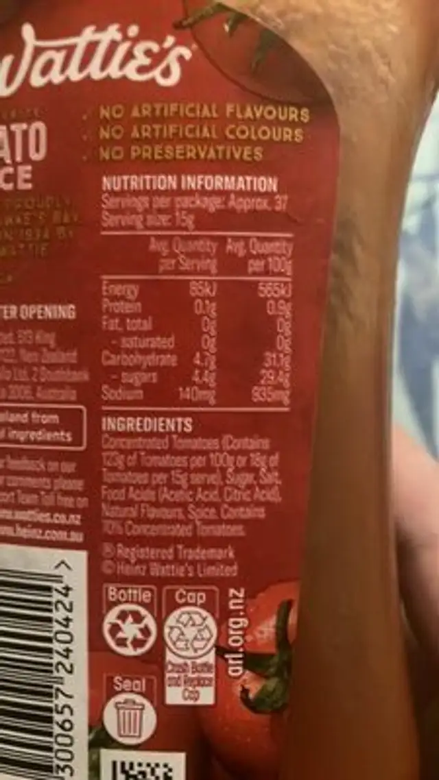 Tomato Sauce nutrition facts table