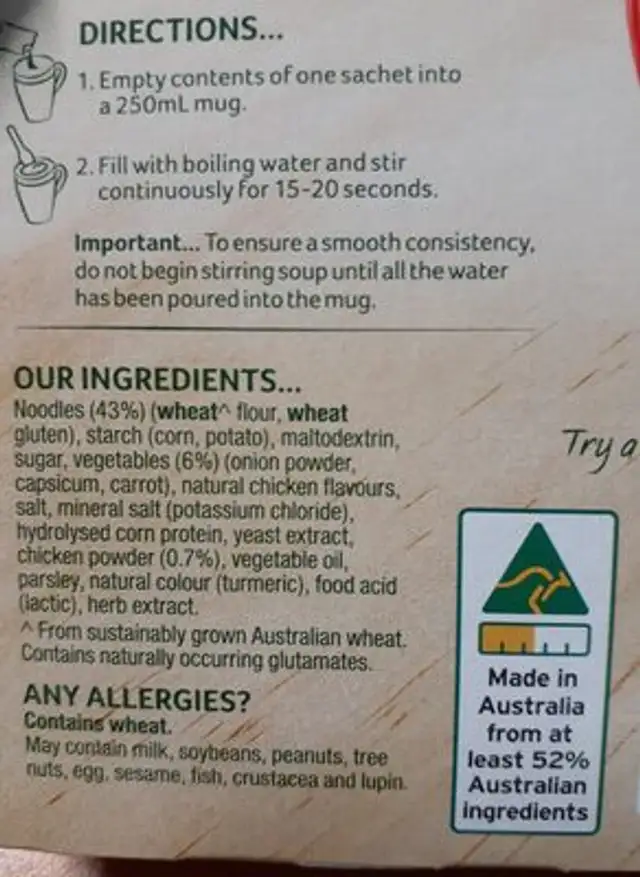 Chicken with Lots of Noodles ingredients label