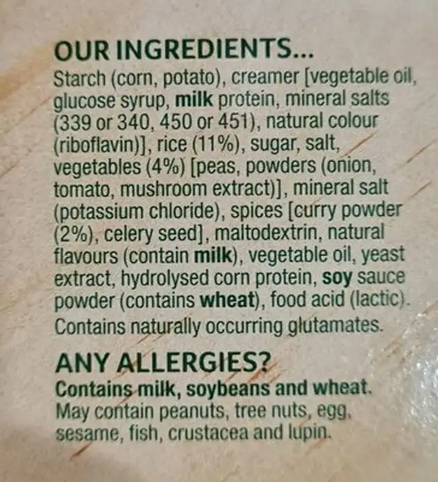 DUTCH CURRY WITH RICE ingredients label