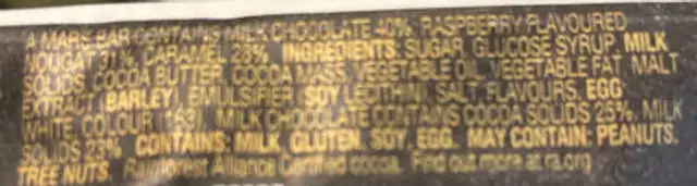 Mars Bar Strawberry Smash (Au) ingredients label