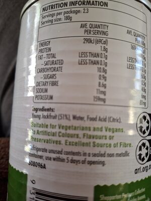 Green jackfruit ingredients label