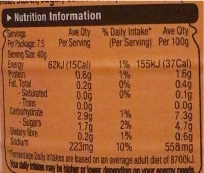Doritos Medium salsa imp nutrition facts table