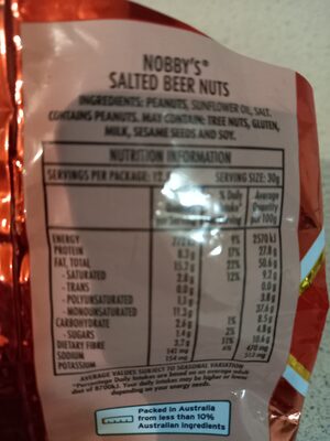 Salted beer nuts ingredients label