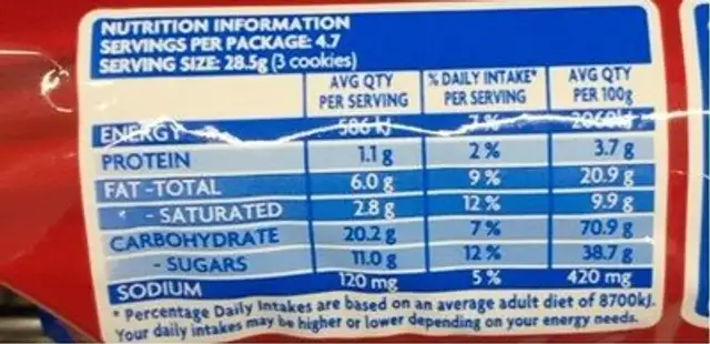 Oreo red velvet nutrition facts table