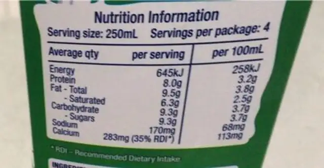 Pauls Milk Goat 1L nutrition facts table