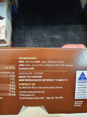 Custard snack pack chocolate ingredients label