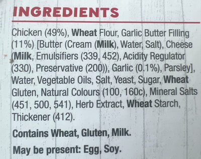 Premium Chicken Breast Kyivs Garlic Butter ingredients label