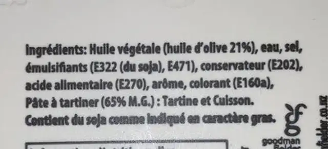 Olivani ingredients label