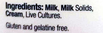 Light Greek Style All Natural Yoghurt ingredients label