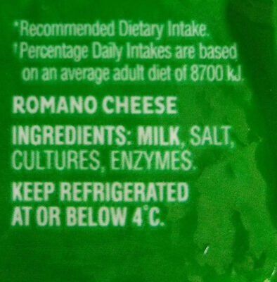 Extra Strong Romano ingredients label