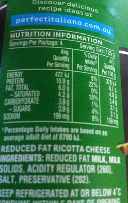 Ricotta Light ingredients label