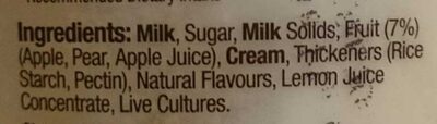 Greek style yogurt apple & pear ingredients label