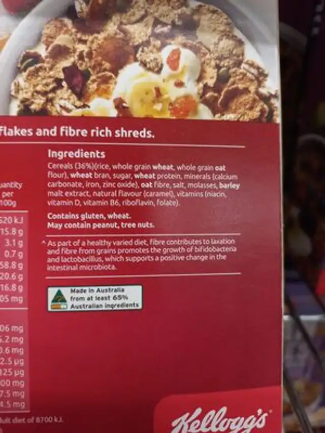 Special K High fibre ingredients label