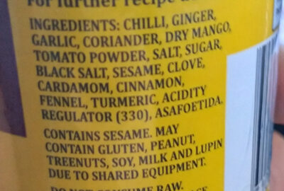 Tandoori Spice Blend ingredients label