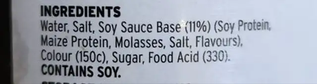 Soy Sauce ingredients label