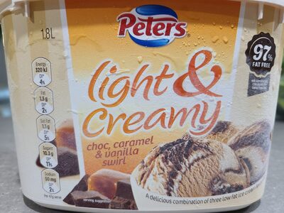 Light and creamy choc Carmel and vanilla swirl front packaging