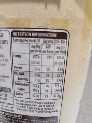 Light and creamy choc Carmel and vanilla swirl nutrition facts table