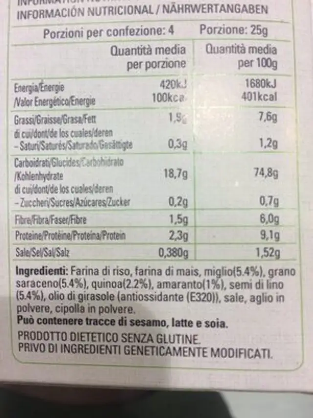 Goodies ingredients label