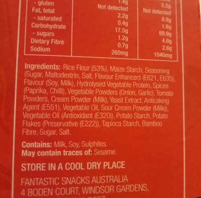 Crinkle Cut Snacks Sweet Chilli & Sour Cream Flavour ingredients label