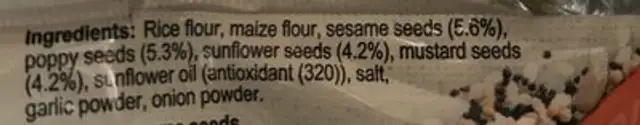 Fantastic R / CRK Sesame ingredients label