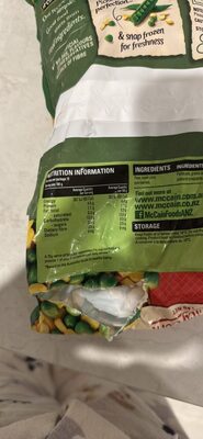 Peas & Super Juicy Corn nutrition facts table